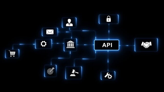 Futuristic Application Programming Interface API Network Integration Data Connection Motion Graphics Loop Video