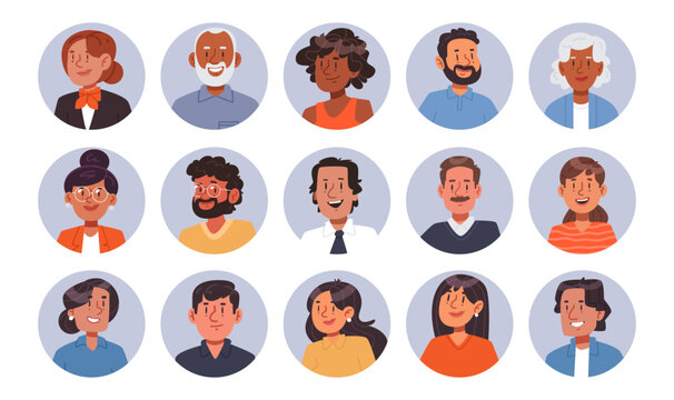 Diverse people avatar collection with male and female Profile icons flat vector set