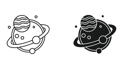 Minimalist Planet System Icons Featuring Orbital Rings and Celestial Bodies in Vector Line Style © SHAHJAHAN 
