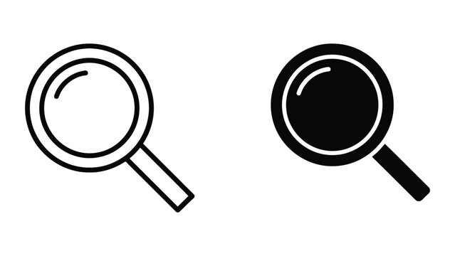 Magnifying Glass Search Icon Set Featuring Outline and Solid Vector Styles for Digital Interface