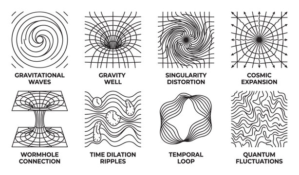 Cosmic physics and time concepts gravitational waves wormhole and time dilation abstract.