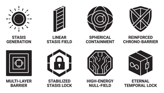 Stasis technology icons for science fiction and temporal control concepts.