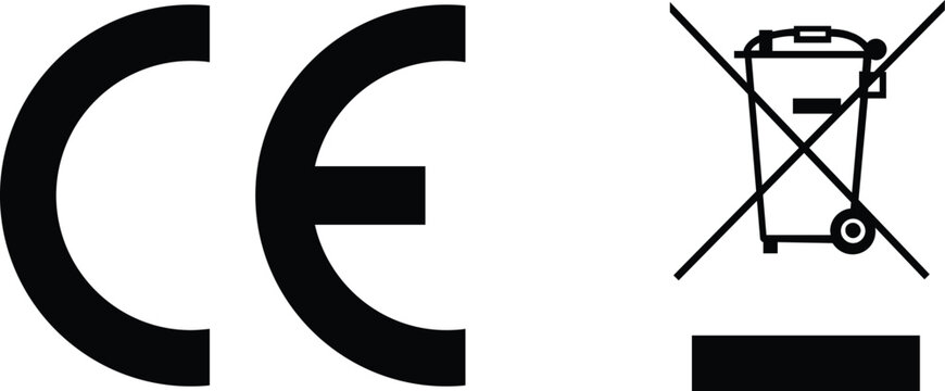 Trash Bin WEEE and CE Mark Sign Packaging Icon Label Logo