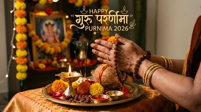Guru Purnima 2026 Celebration: Hands Offering Prayers with Mala, Incense
