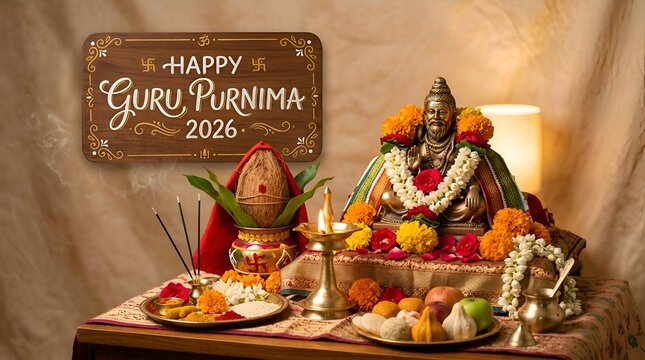 Guru Purnima Celebration 2026: Spiritual Offering, Statue, Lamp, Fruits, Flowers
