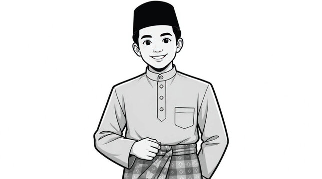 Malaysian Man Wearing Traditional Baju Melayu, Vector Illustration
