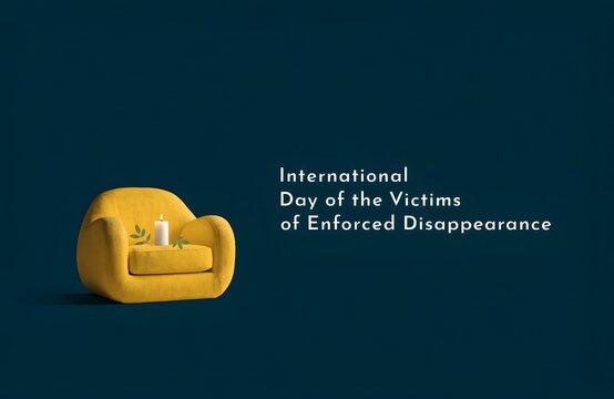 International Day of the Victims of Enforced Disappearance Concept with Candle on Yellow Armchair