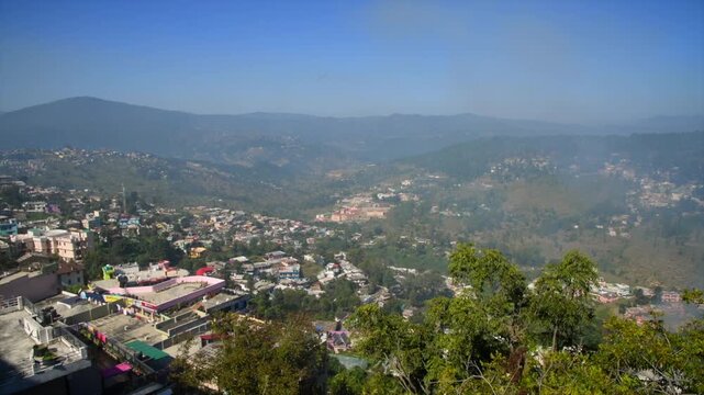 Panoramic Landscape View Of Sprawling Almora City In Himalayan Valley