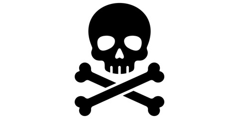 Naklejka premium Black and white skull and crossbones icon isolated on a clean transparent background for warning safety or pirate themed graphic design projects