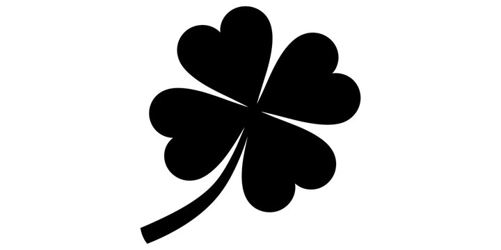 Black silhouette of a four leaf clover isolated on a clean white background for design, presented as a high quality transparent background asset