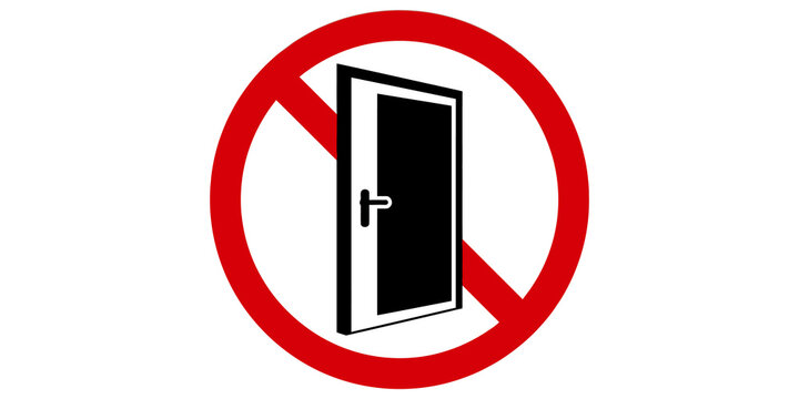 A prohibition sign graphic featuring a door icon isolated on a transparent background for various safety and security design projects