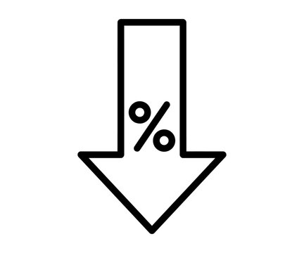 Percentage decrease arrow down financial drop vector icon silhouette