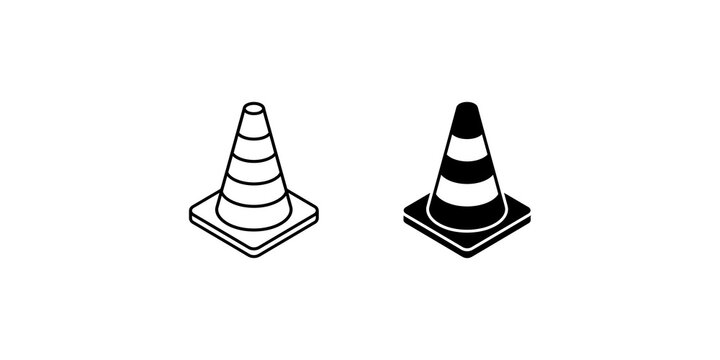 Set of two traffic cone icons in outline and silhouette styles featuring a high-quality vector design isolated on a clean transparent background
