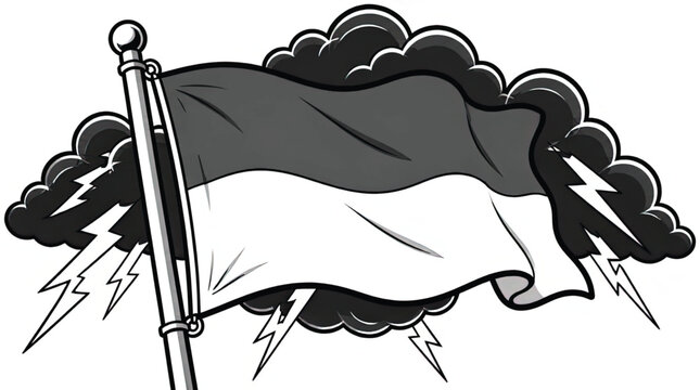 Monaco Flag with Lightning Bolt and Storm Cloud - Bold Vector Illustration