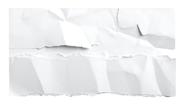 Crushed and torn white paper texture, crumpled sheet with rough edges and shadows, graphic element