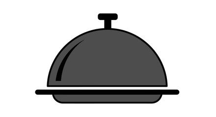 Fototapeta premium A simple black icon of a food serving tray with a lid on a white background