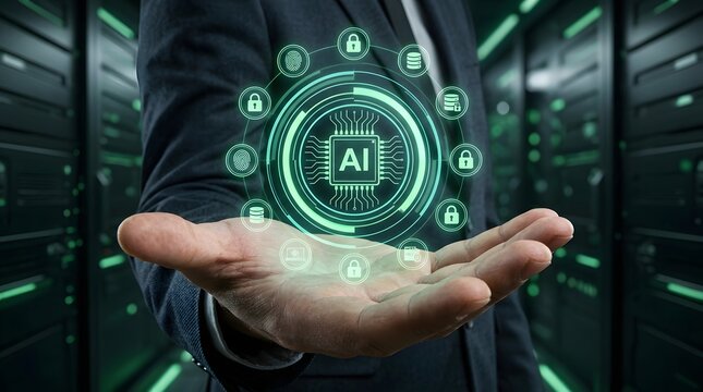 Artificial Intelligence Circuit Shield With Security Icons Digital Illustration