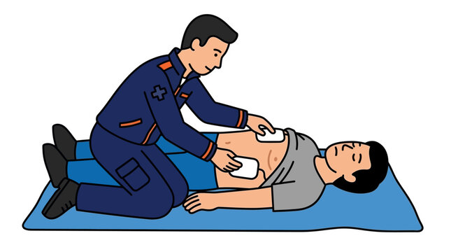 Paramedic Applying Defibrillator Pads to Patient Vector Illustration