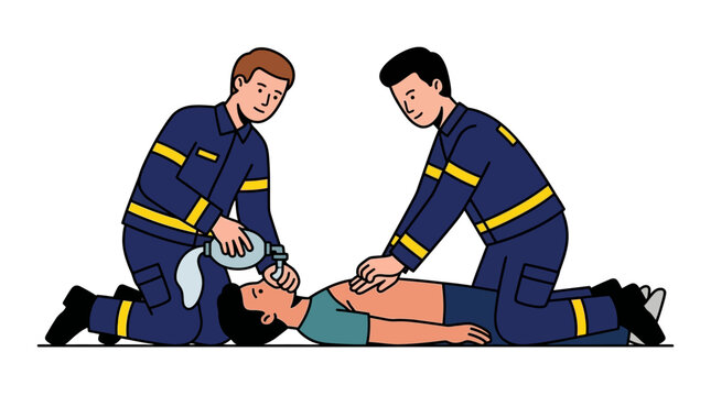 Paramedics Performing CPR and Resuscitation on Patient Vector Illustration