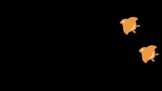 オレンジ色の鳥のイラスト、3羽の鳥が右から左へ飛んでいく投稿アニメーション