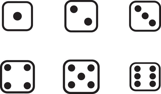 Vector black line dice cubes icon set for board games, casino apps, gaming and UI design elements icons