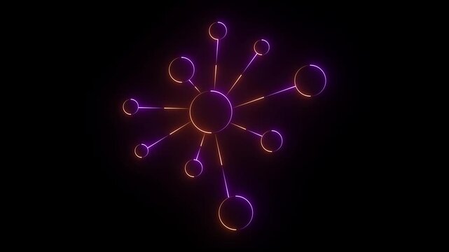 Glowing neon topology icon on black background. Animation of glowing neon Molecule model or global inter net connection icon 4k animation video,,,