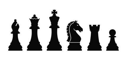 Detailed black silhouette vector illustration of classic chess pieces set arranged on a white background © Touqeer