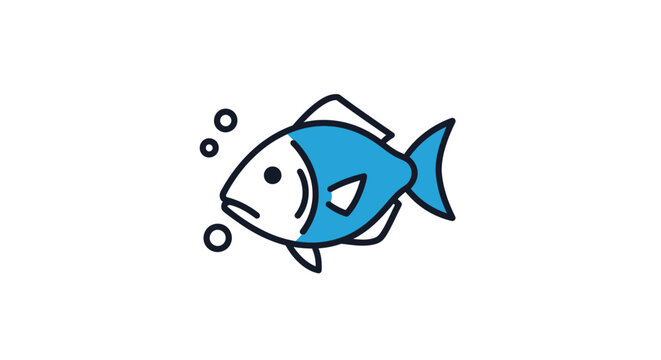 A simple blue fish icon illustration swimming in the water