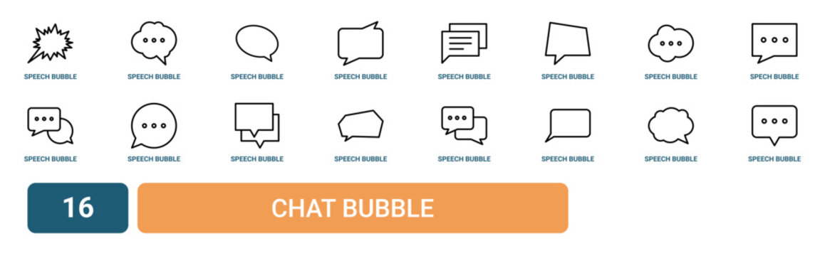 Set of 16 outline web Chat Bubble icons such as speech bubble, speech bubble, speech bubble, vector icons for report, presentation, diagram, web design, mobile app