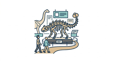Paleontologists examining dinosaur skeleton in laboratory setting. © Riki