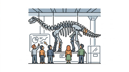 Museum visitors observing a large dinosaur skeleton display. © Riki