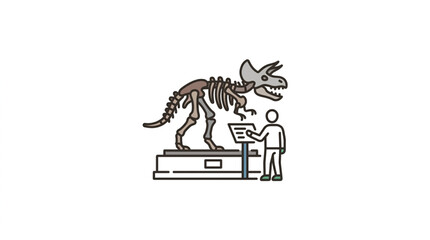 Paleontologist examining triceratops skeleton display. © Riki