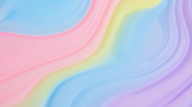 Slow motion panning shot of pastel fluid color waves flowing across abstract digital background with soft gradient curves