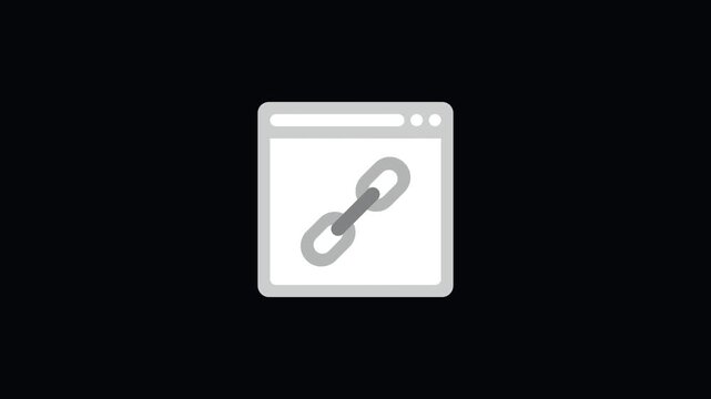 Animated Browser Window Icon with Chain Link Icon and Mouse Click for Website URL, Hyperlink, and SEO Linking