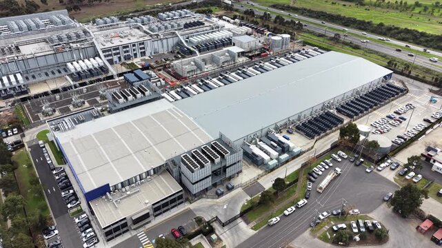 Aerial view of a large industrial data center