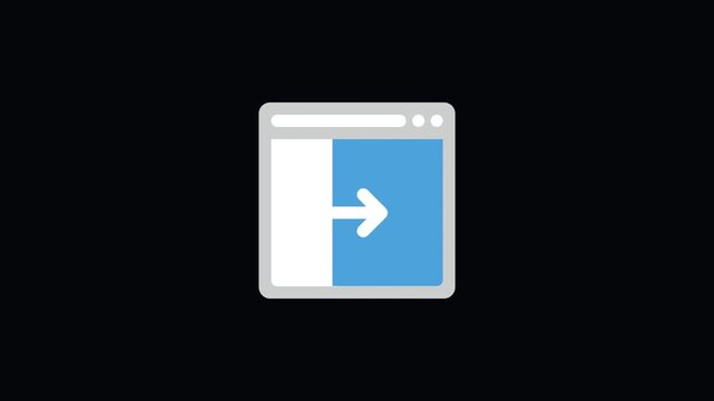 Animated Browser Window Icon with Right Arrow and Mouse Click for Sidebar Panel, Slide Transition, and Off Canvas Navigation