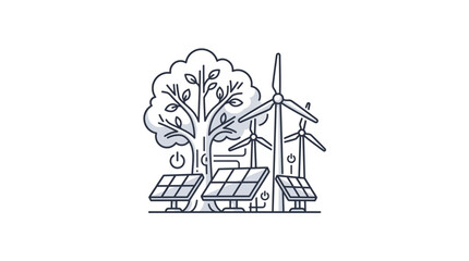 Obraz premium Renewable energy home with solar panels and wind turbines.