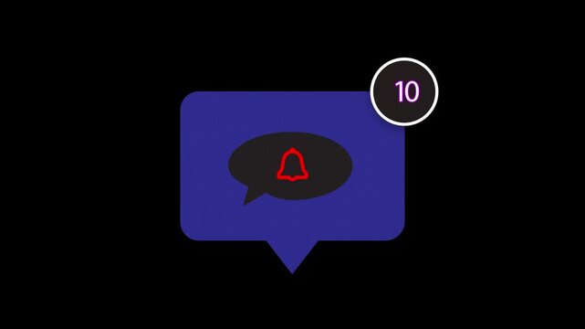 Blue notification speech bubble with red bell icon alert message communication