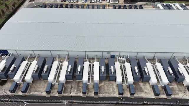 Aerial view of data center backup power generators