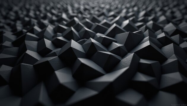 Abstract dark geometric surface composed of many small triangular pyramids and sharp angles