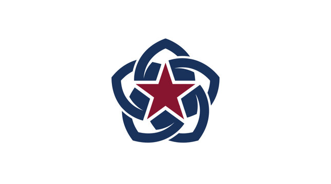Patriotic interlocking star logo with red and blue