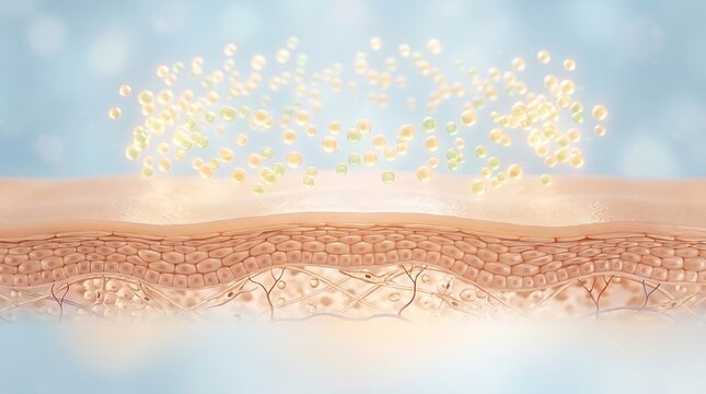 Microscopic view of healthy human skin with beneficial bacteria and microbiome