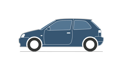 Fototapeta premium Modern dark blue hatchback car side profile view showing clean lines and sporty design on white background.