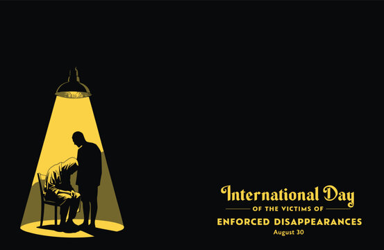 International Day of the Victims of Enforced Disappearances Concept with Interrogation Silhouette Vector Graphic