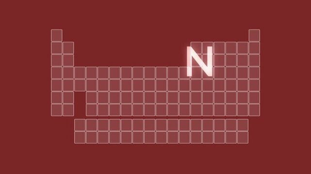 Periodic table of elements - N - Nitrogen chemical element - animated illustration background