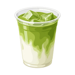 Iced Matcha Latte Glass Vector Illustration for Modern Beverage Menu