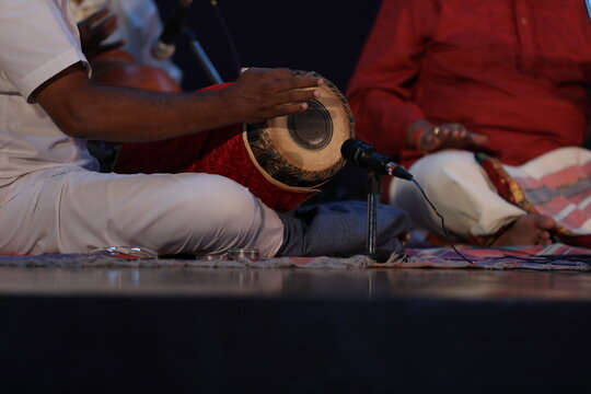 Thavil Player Performing Classical South Indian Percussion Music Live