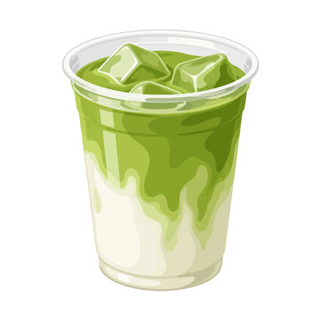 Iced Matcha Latte Glass Vector Illustration for Modern Beverage Menu