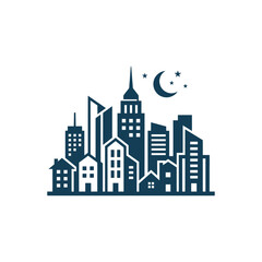 Fototapeta premium A minimalist graphic illustration of a city skyline at night