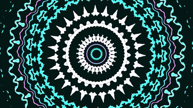 Neon kaleidoscope mandala pattern rotating in slow motion